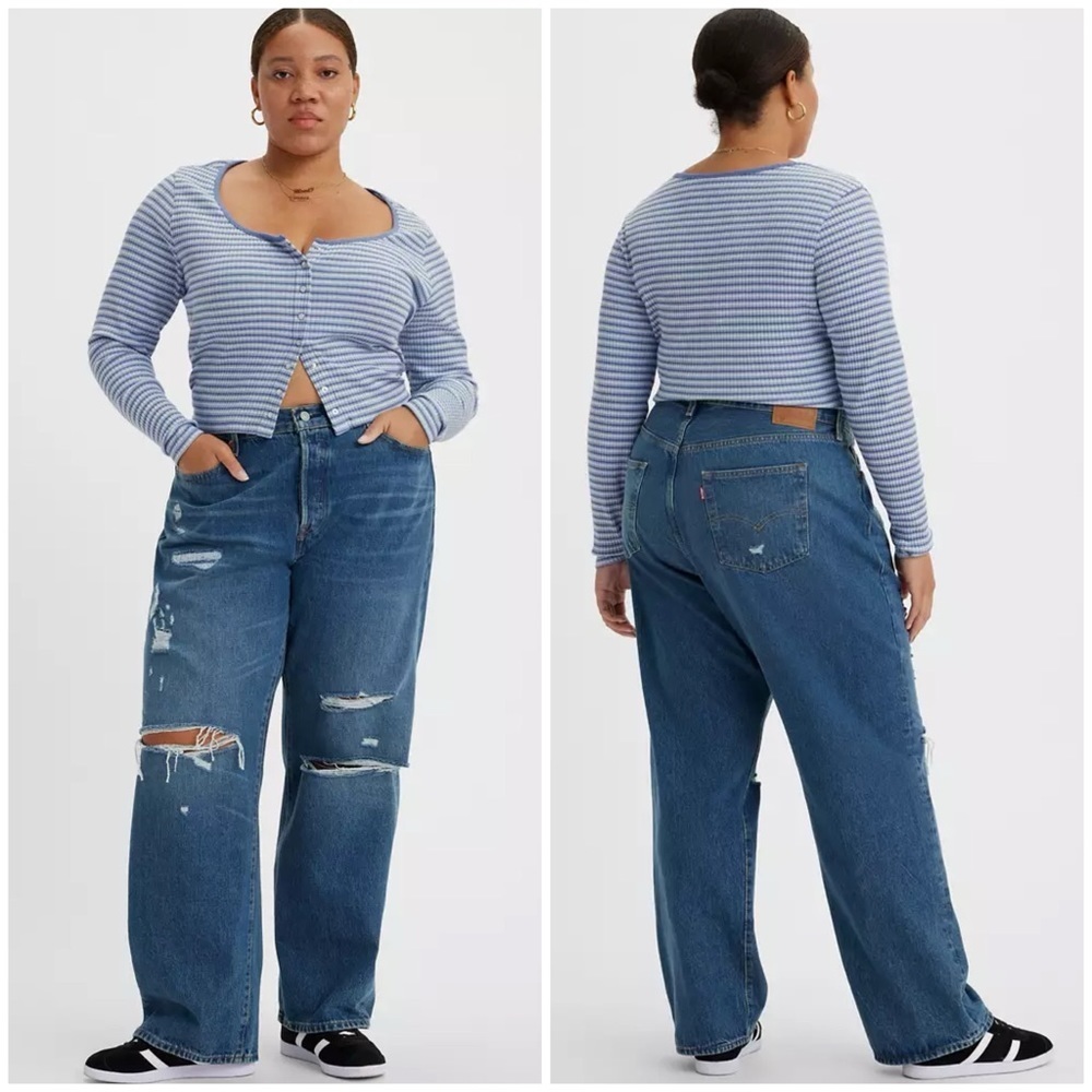Levi's 501 90's Mid Rise Distressed Straight Leg Jeans in Fever Pitch Blue